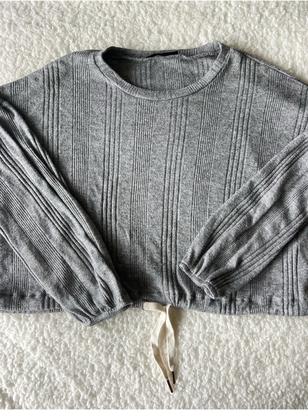 Final TouchGray Ribbed Cropped Drawstring Women's Top- M